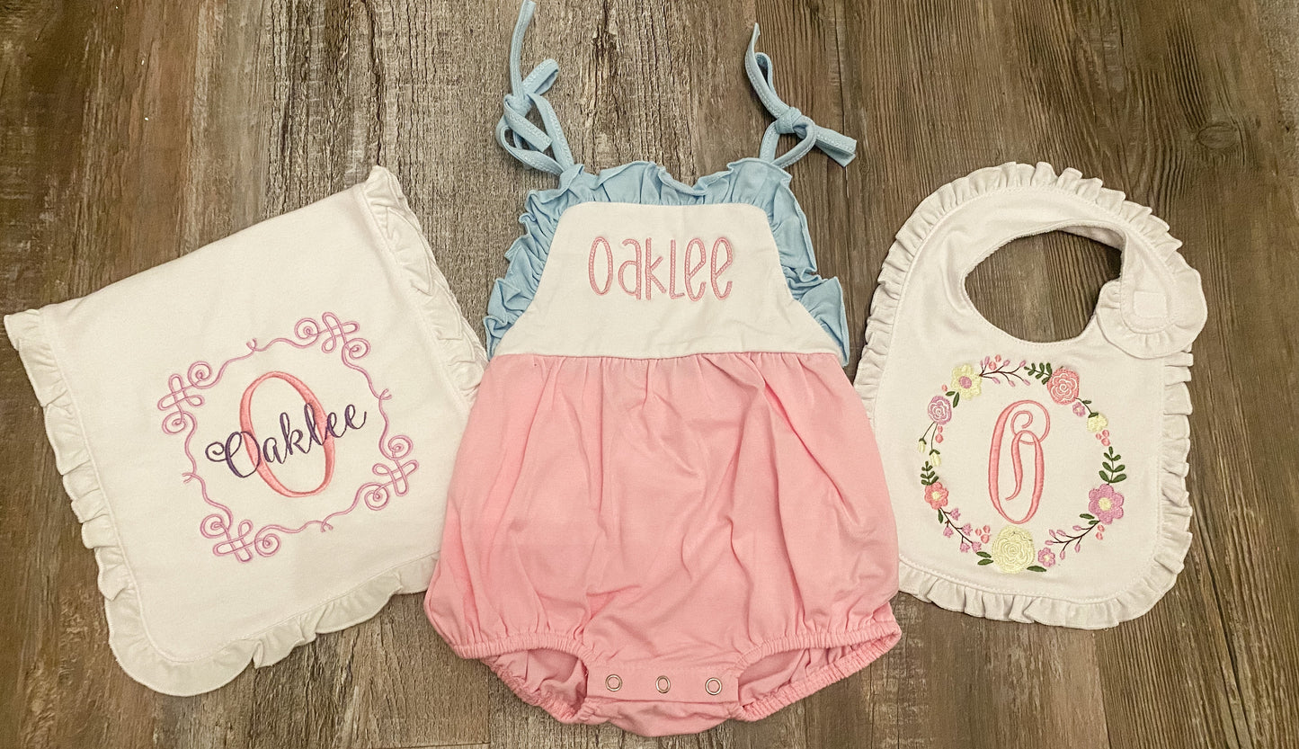 TRIO Personalize Burp Cloth, Bib and Sunsuit